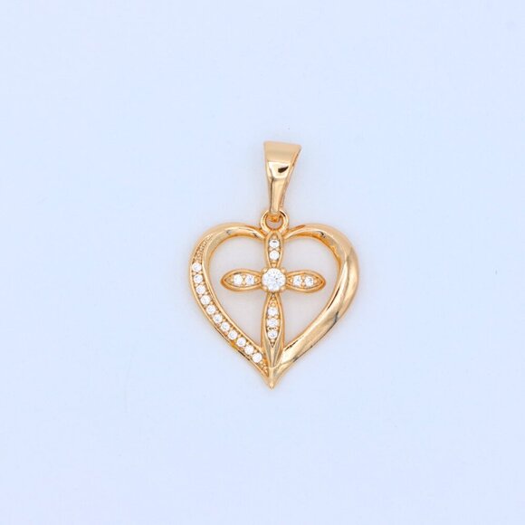 "Heart-Shaped Rose Gold Cross Pendant with Sparkling Accents, XPPT1326 - Picture 9 of 13